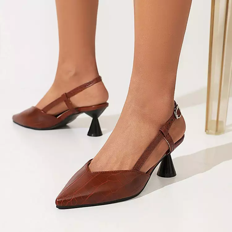 Women's Pointed Toe Cutout Slingbacks Spool Heel Sandals