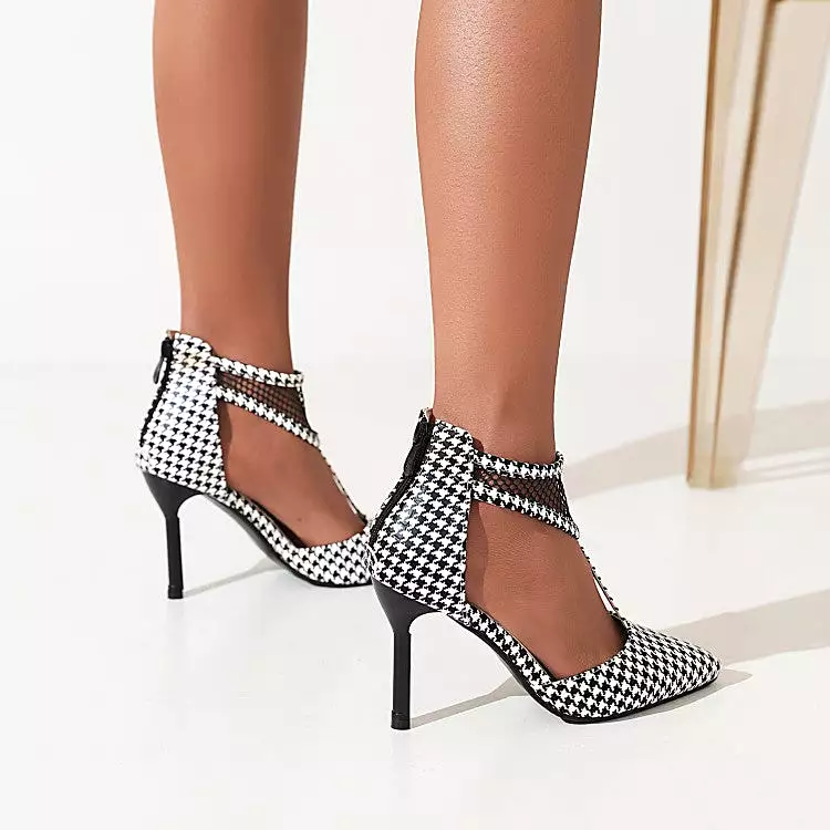 Women's Pointed Toe T Strap Mesh Stiletto Heel Sandals