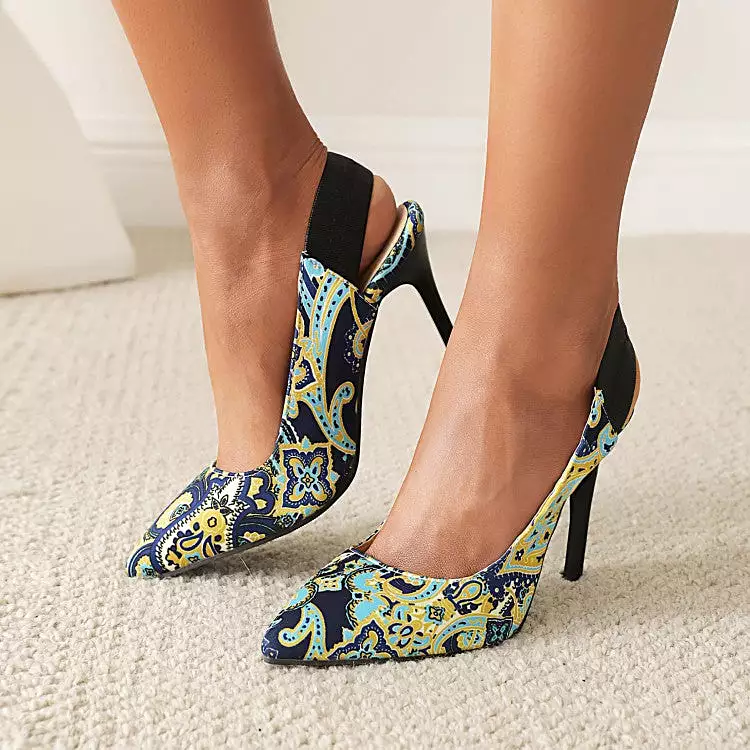 Women's Printed Pointed Toe Slingbacks Stiletto High Heels Sandals