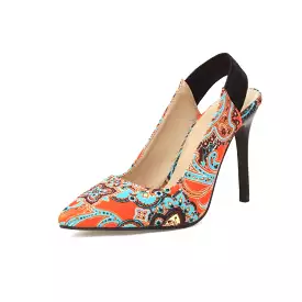 Women's Printed Pointed Toe Slingbacks Stiletto High Heels Sandals