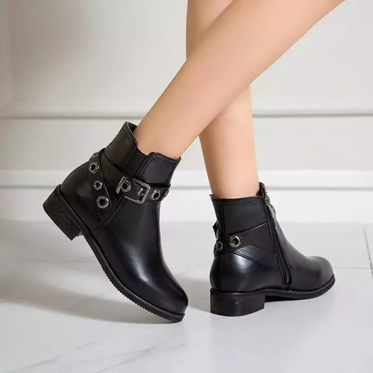 Women's Pu Leather Round Toe Metal Buckle Straps Side Zippers Block Chunky Heel Ankle Boots