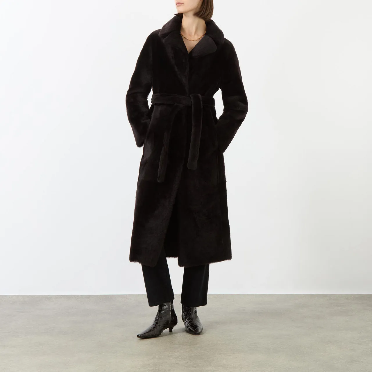 YVES SALOMON Reversible Belted Shearling Coat - A2009 CACAO