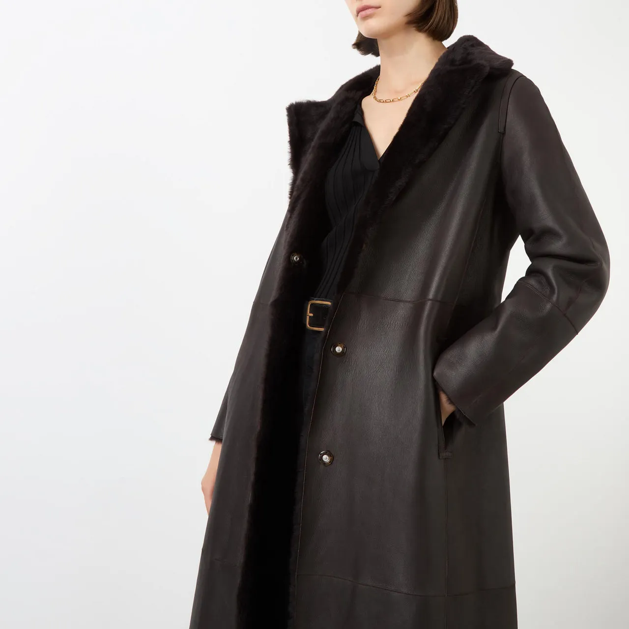 YVES SALOMON Reversible Belted Shearling Coat - A2009 CACAO