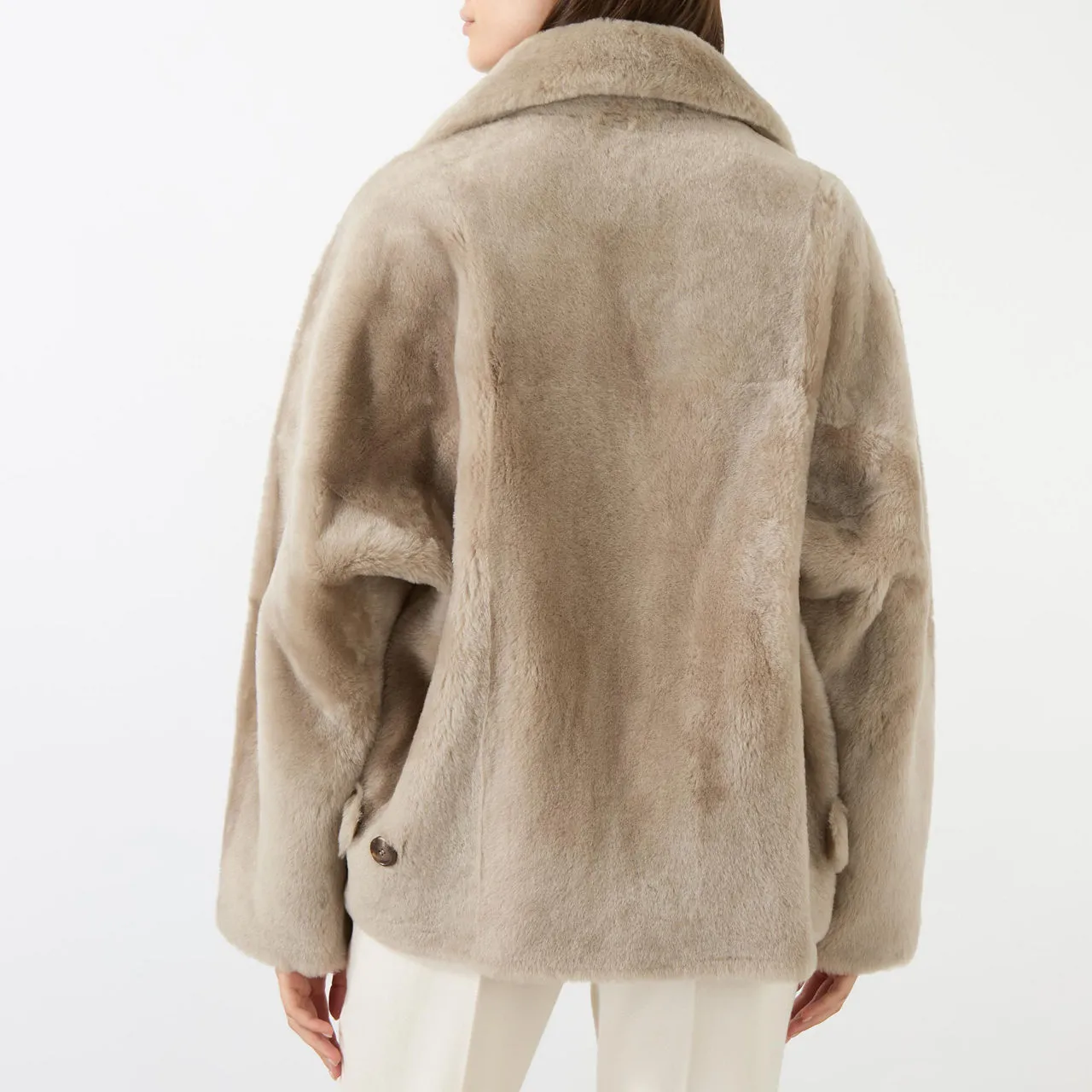 YVES SALOMON Short Double-Breasted Shearling Coat - Beige